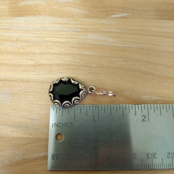 Black Stone Silver Tone Earring Lot Set 2 Floral Goth Whimsigoth Dark Academia - Picture 3 of 8